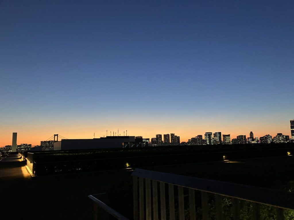 豊洲市場屋上緑化広場からの夕焼け1