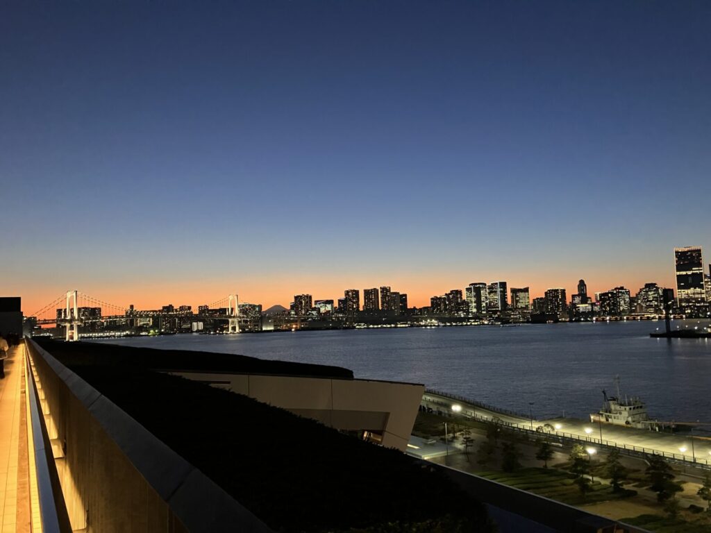 豊洲市場屋上緑化広場から芝浦を望む