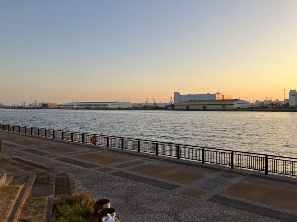 有明西ふ頭公園からフェリーターミナル方面を望む